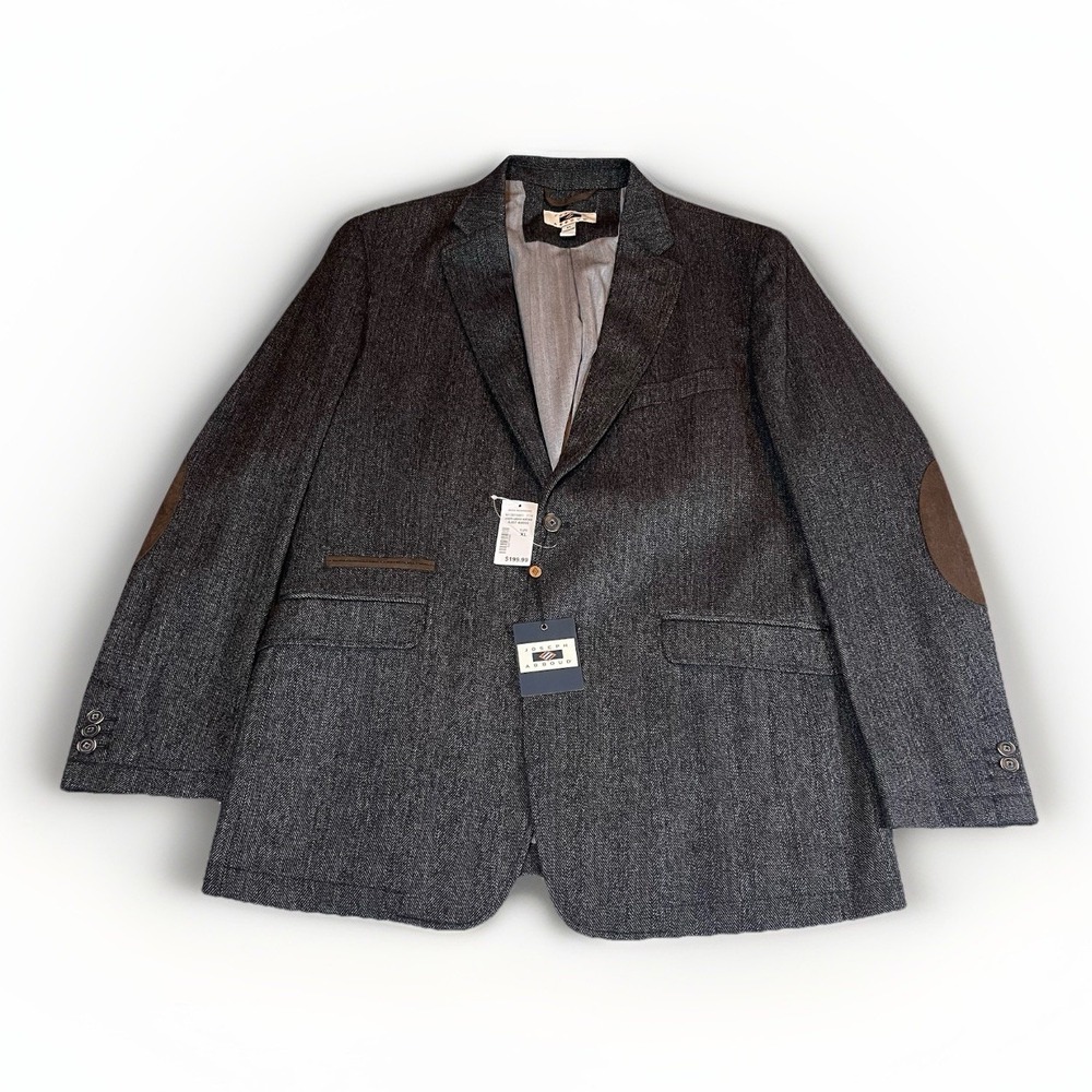Joseph Abboud Blazer Mens XL Black Wool Blend Herringbone Elbow Patch Sport Coat